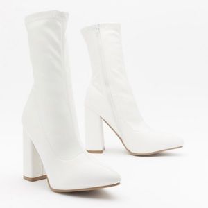 Nasty gal white faux leather sock boot
